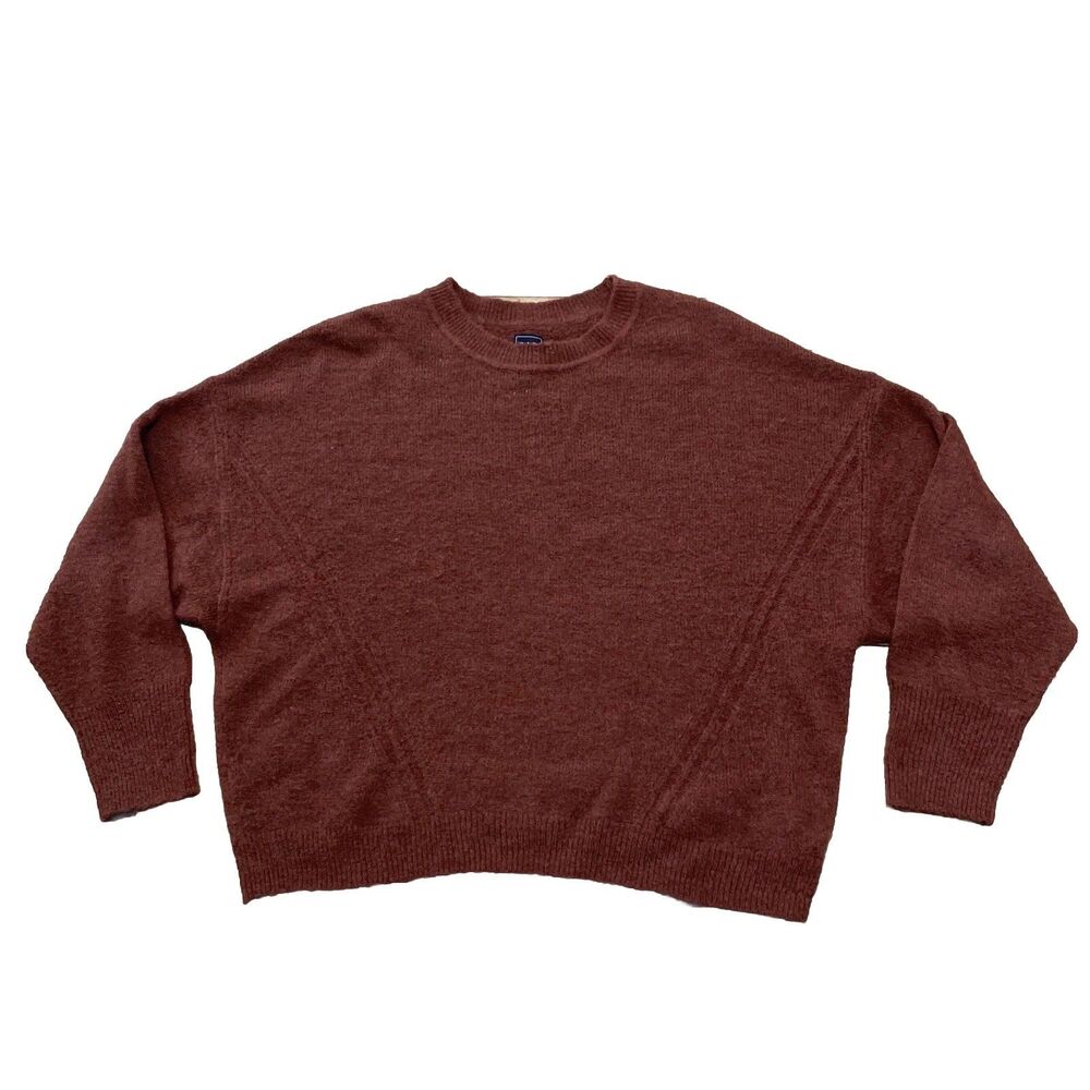 Gap Crop Sweater Wool Alpaca L Burnt Orange Brown Mock Oversize Western Knit 44"